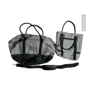Black & White Large Stripe Tote Bag Removable Shoulder Strap Small Matching Bag